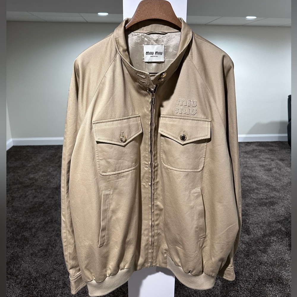 Miu Miu Khaki / Biege Chino Cord Logo Blouson Bomber Jacket